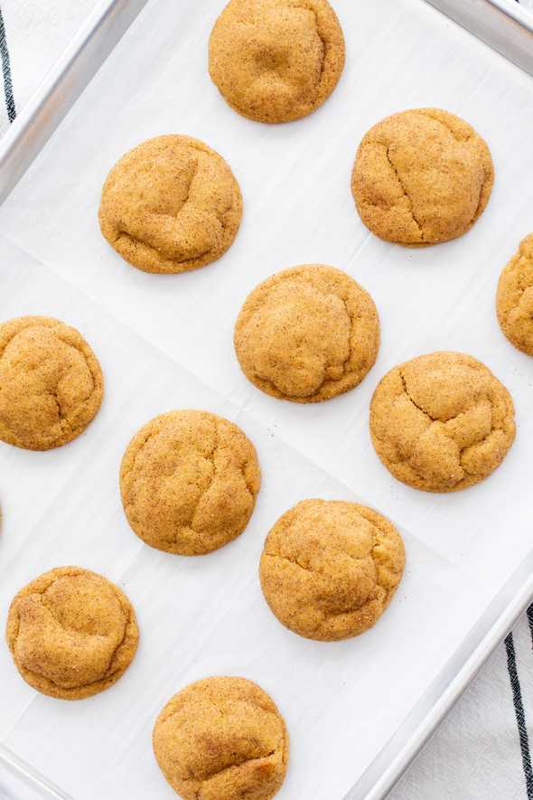 baked pumpkin snickerdoodles on a trays