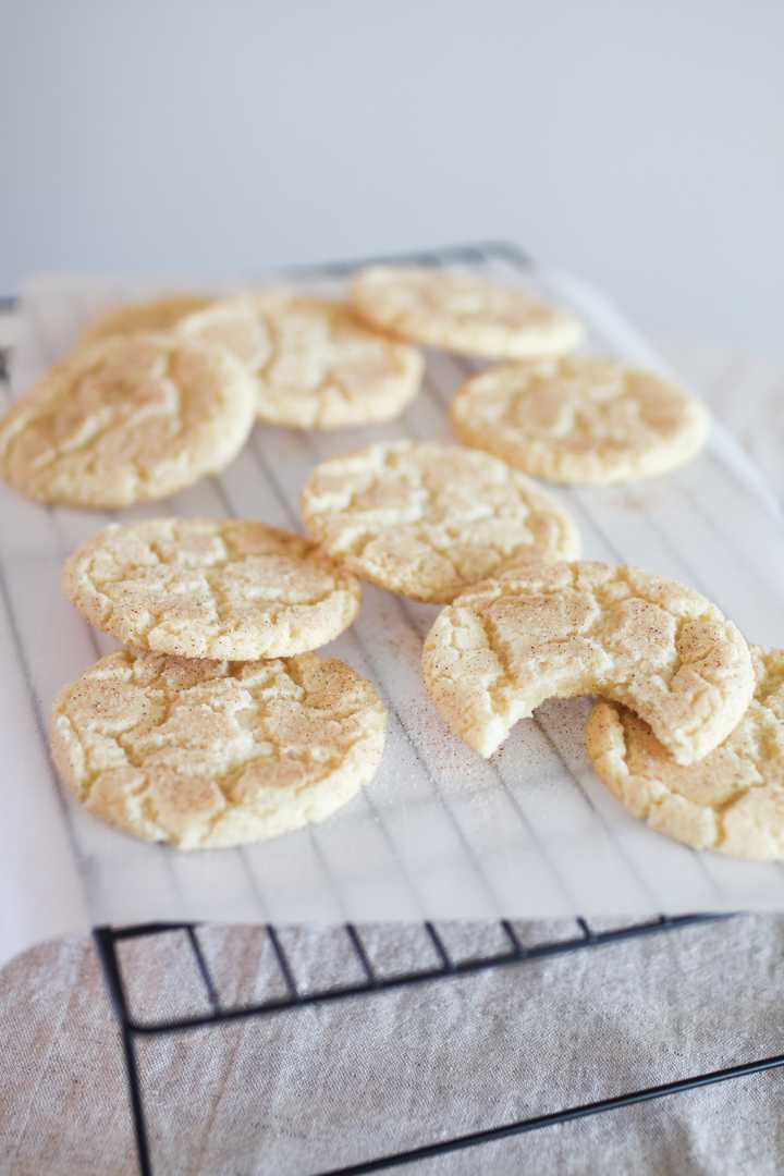 Soft snickerdoodles on a cooling tray