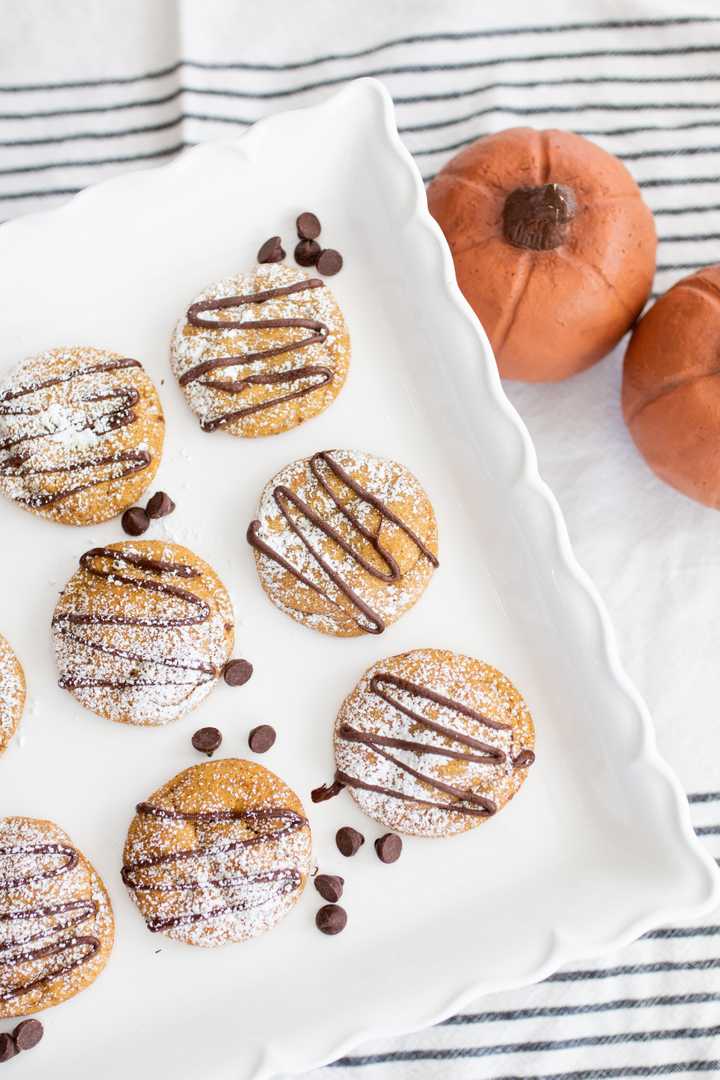 cookies and chocolate chips on a white platter